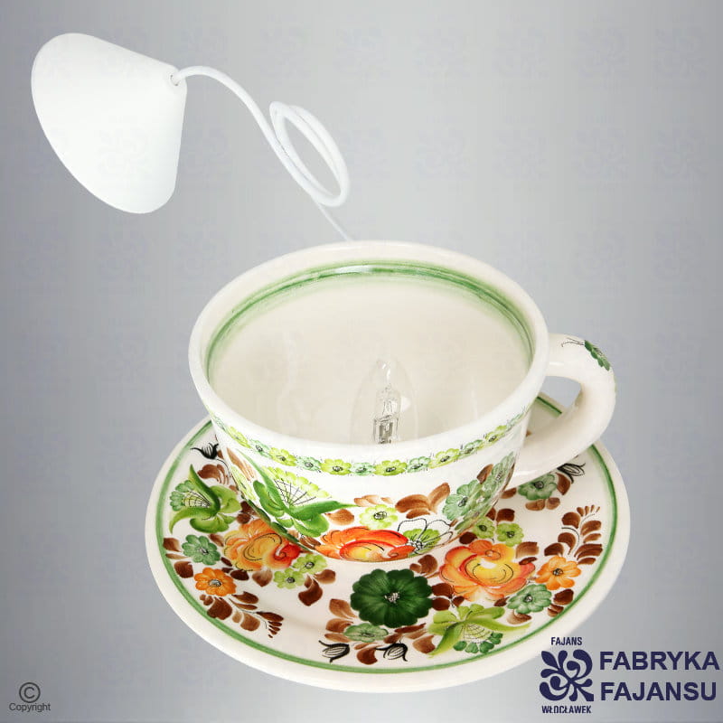 Lampa Wisząca Filiżanka E14 Zieleń Brąz Pomarańcz