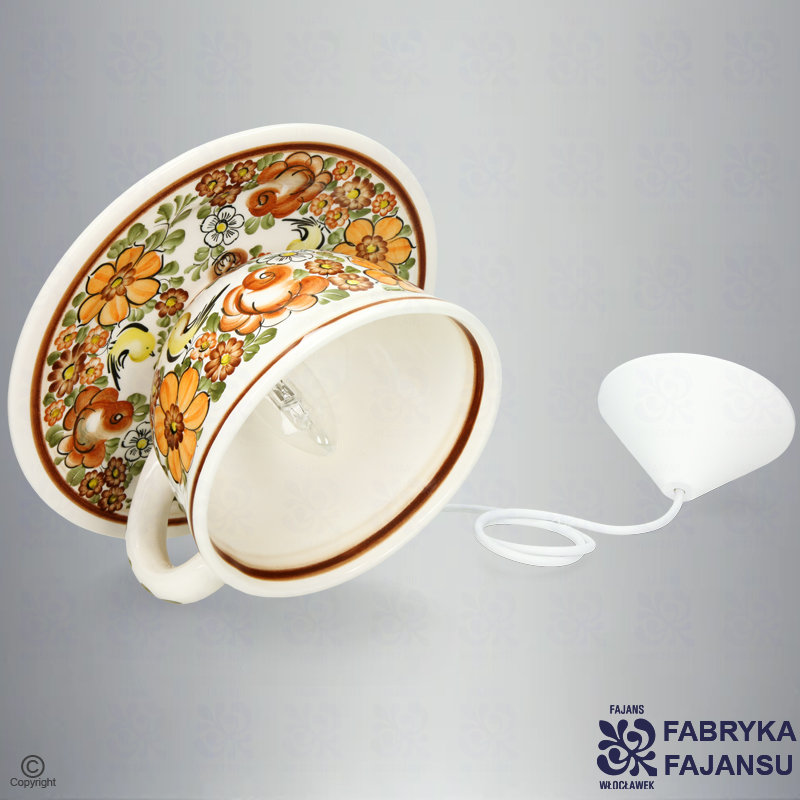 Lampa Wisząca Filiżanka Brąz Zieleń Ptaszek