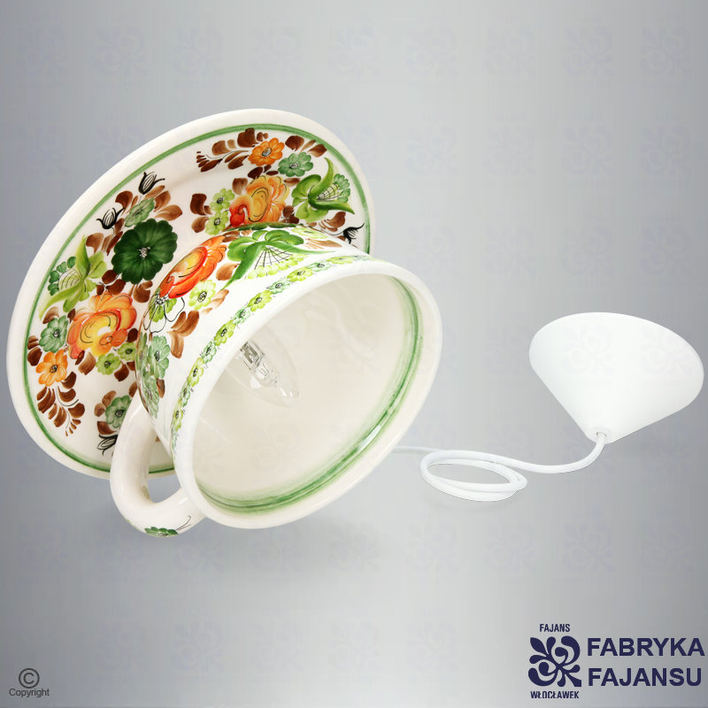 Lampa Wisząca Filiżanka Zieleń Brąz Pomarańcz